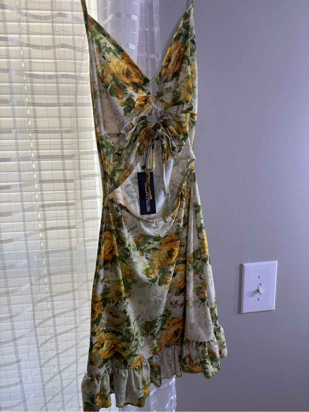 Floral Yellow Rose Cutout Midi Dress